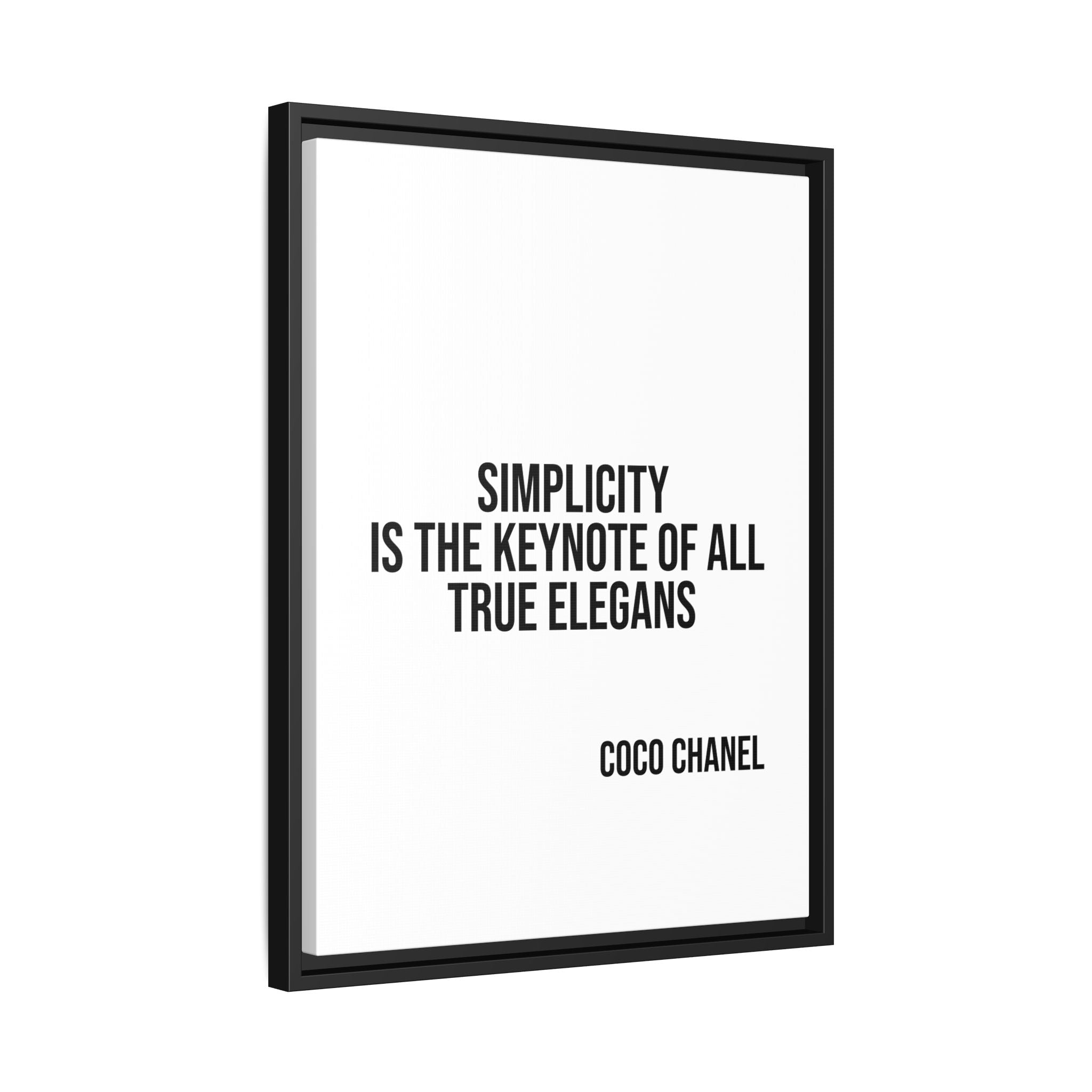 Coco Chanel Quote Framed Canvas — "Simplicity Is the Keynote of All True Elegans"