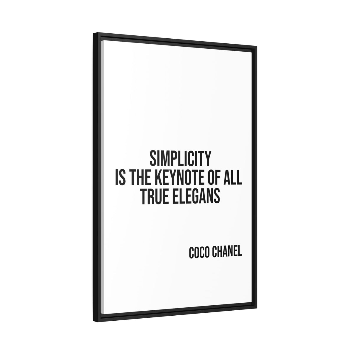 Coco Chanel Quote Framed Canvas — "Simplicity Is the Keynote of All True Elegans"